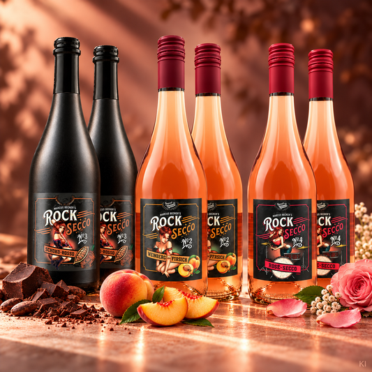 Secco Mixpaket Dreierlei RockSecco - je 2 Flaschen Schoko, Weinbergpfirsich und Rosé (6 x 0,75l)