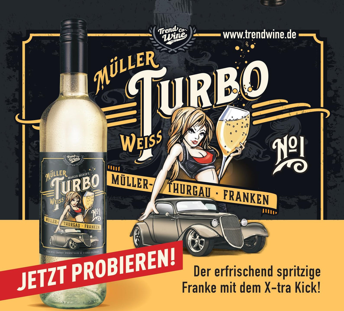 Müller Turbo 0,75l - Müller Thurgau Weißwein (trocken) aus Franken