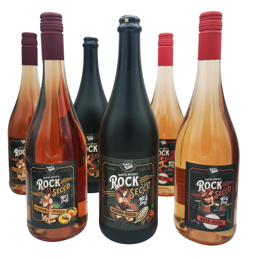 Secco Mixpaket Dreierlei RockSecco - je 2 Flaschen Schoko, Weinbergpfirsich und Rosé (6 x 0,75l)