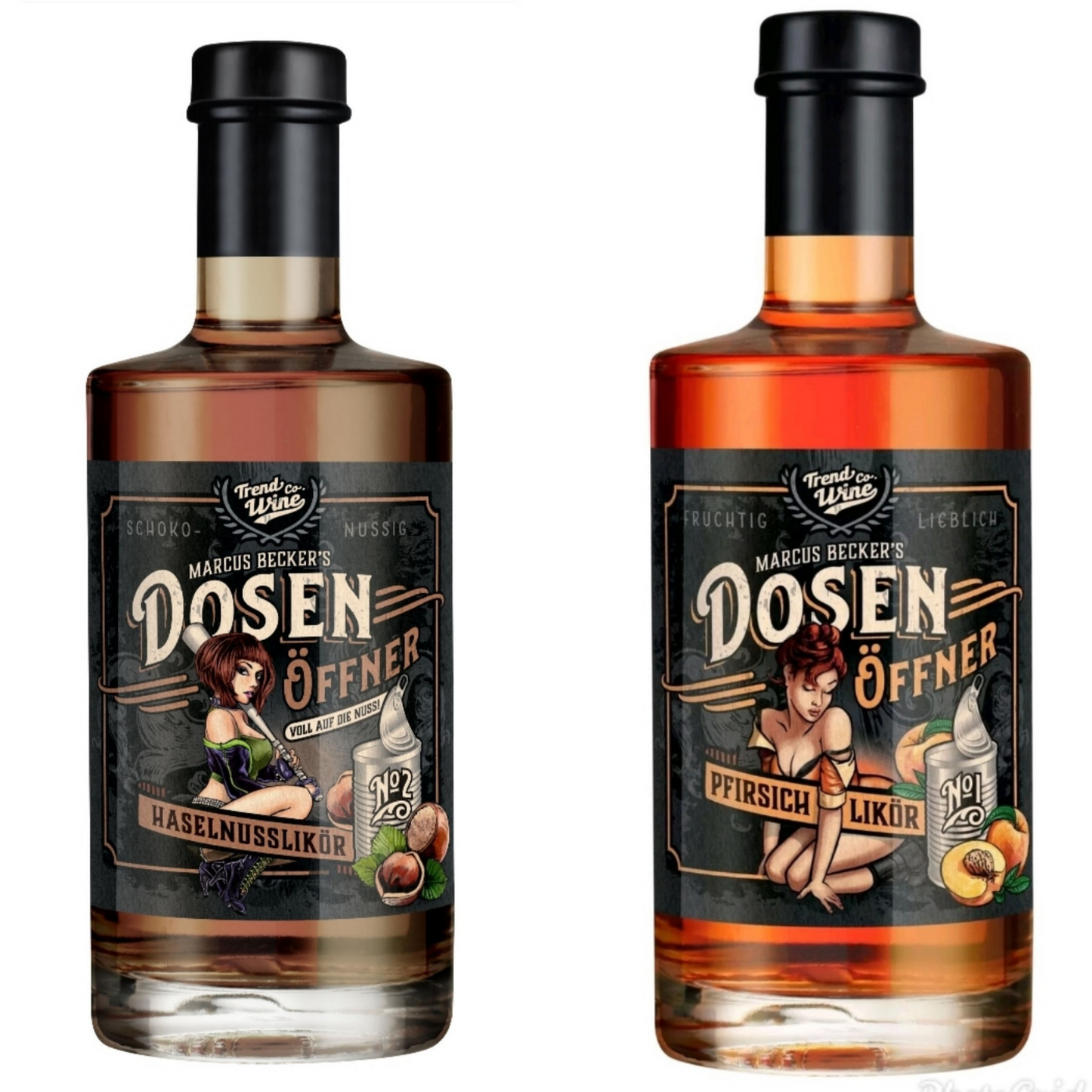 Geschenkbox Likör Trio klein inkl. 2 Shotgläsern: Dosenöffner Haselnuss, Pfirsich und Eierlikör (je 0,35l Flasche)