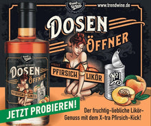 Lade das Bild in den Galerie-Viewer, Likör Duo klein: Dosenöffner Haselnuss und Pfirsich-Likör  (je 0,35l Flasche)
