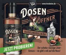 Lade das Bild in den Galerie-Viewer, Likör Duo klein: Dosenöffner Haselnuss und Pfirsich-Likör  (je 0,35l Flasche)
