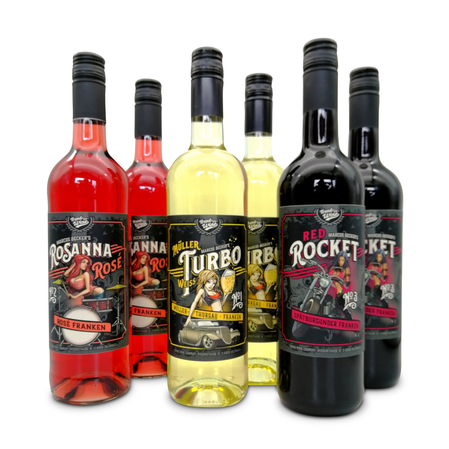 TrendWine Paket - 6 Flaschen Wein (je 2 x Müller Turbo, Rosanna Rosé, Red Rocket)